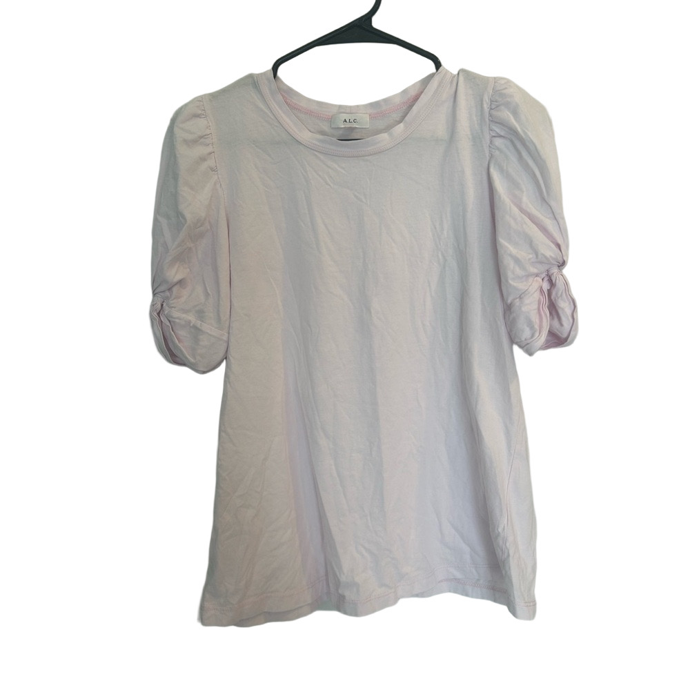 A.L.C. Pale Pink Puff Sleeve Tie Detail Cotton Top | Size M